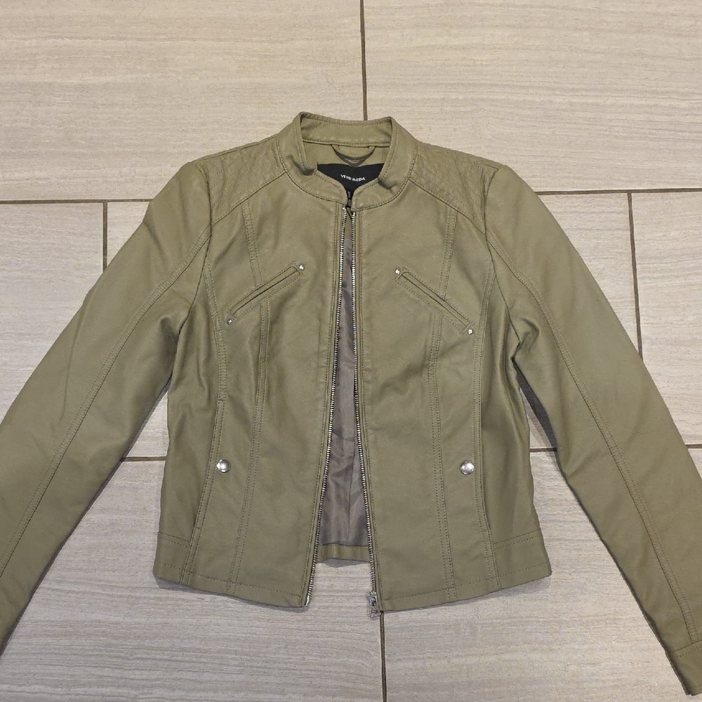 Vero Moda  Faux Leather Moto Jacket, Size SMALL, OLIVE GREEN